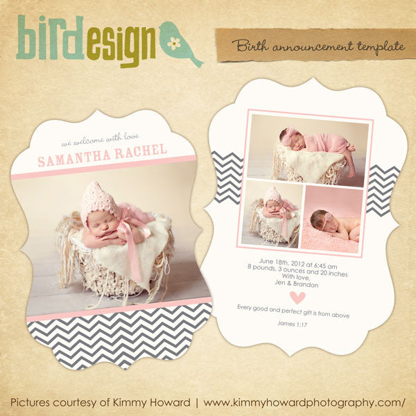 Birth announcement card template, templates for photographers
