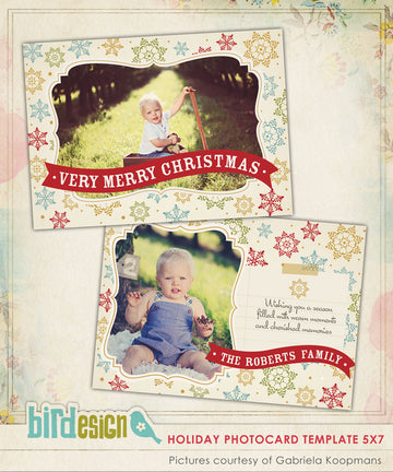 Holiday Photocard Template | Colorful Snowflakes