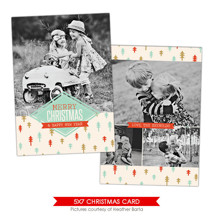 Christmas Photocard Template | Retro forest