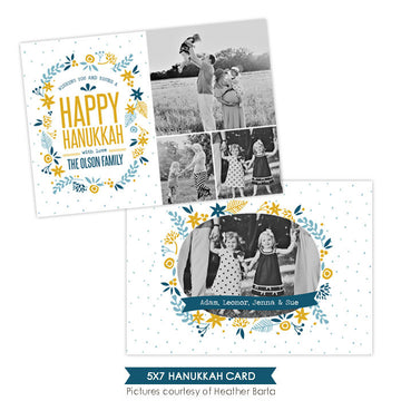 Hanukkah Photocard Template | Blue flowers - e958