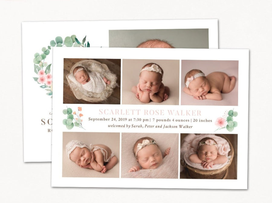 Birth Announcement Girl Newborn - 5x7 Card - os54