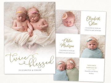 Birth Announcement Twin Baby Newborn - 5x7 Card - os40