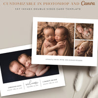 Birth Announcement Twin Baby Newborn - 5x7 Card - os09