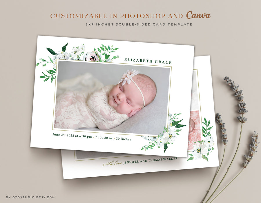 Birth Announcement Girl Newborn - 5x7 Card - os61