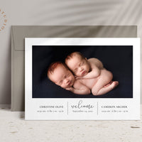 Birth Announcement Twin Baby Newborn - 5x7 Card - os09