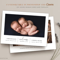 Birth Announcement Twin Baby Newborn - 5x7 Card - os09