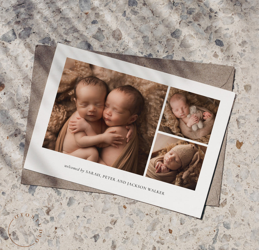 Birth Announcement Twin Baby Newborn - 5x7 Card - os09