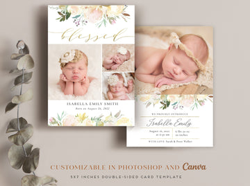 Birth Announcement Girl Newborn - 5x7 Card - os13