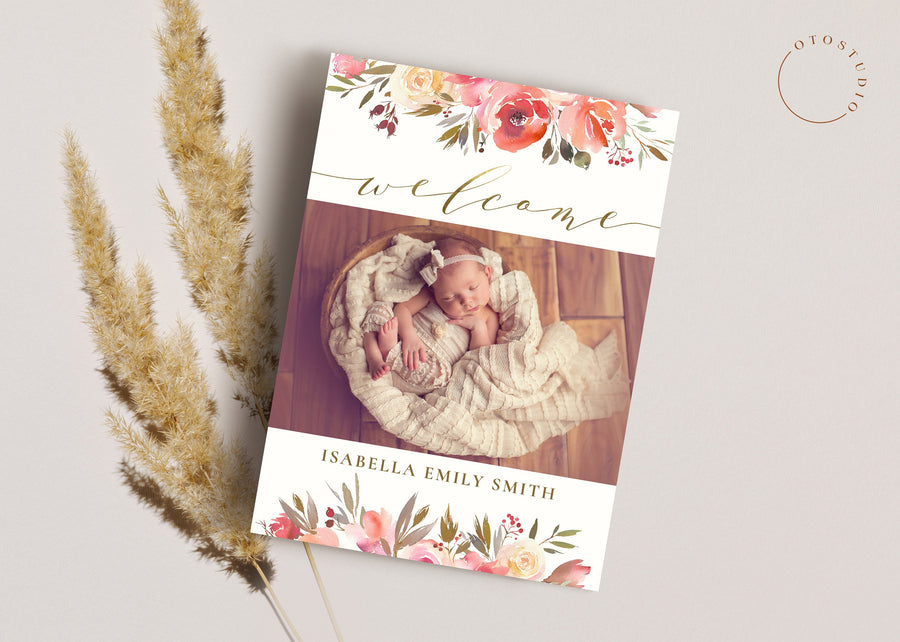 Birth Announcement Girl Newborn - 5x7 Card - os51
