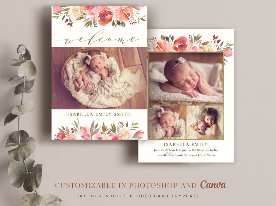 Birth Announcement Girl Newborn - 5x7 Card - os51