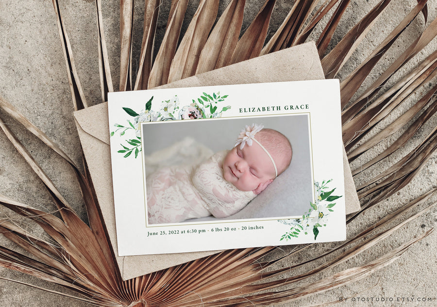 Birth Announcement Girl Newborn - 5x7 Card - os61
