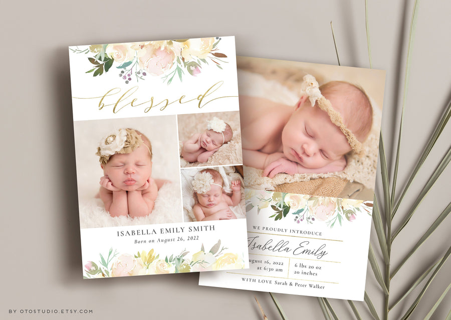 Birth Announcement Girl Newborn - 5x7 Card - os13