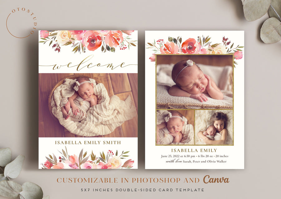 Birth Announcement Girl Newborn - 5x7 Card - os51