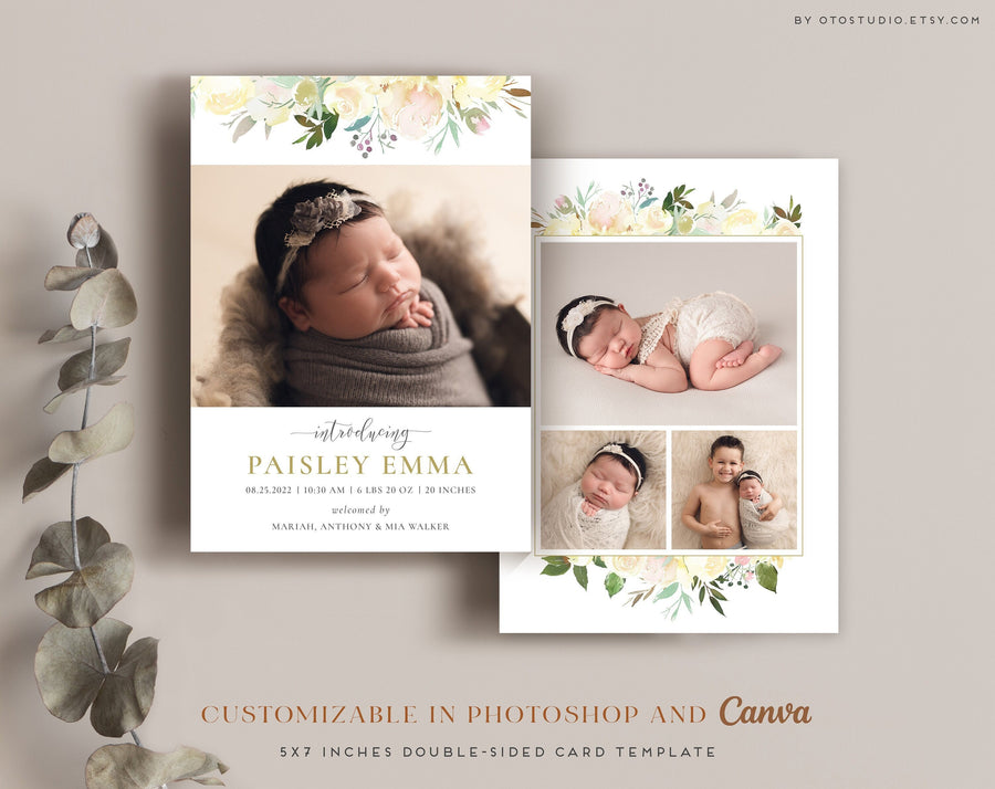 Birth Announcement Girl Newborn - 5x7 Card - os79