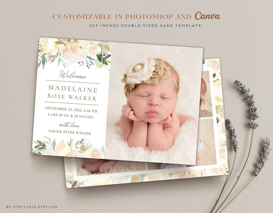 Birth Announcement Girl Newborn - 5x7 Card - os15